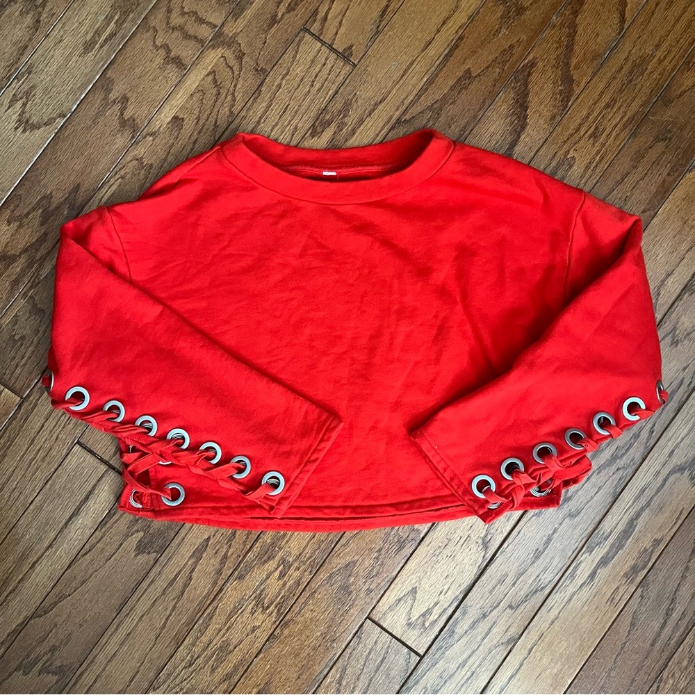 ALO Yoga Red Grommet Sweatshirt - Picture 2 of 9